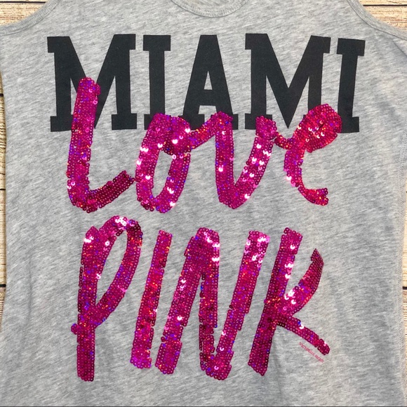 PINK Miami Love Bling Gray Racerback Tank Top - Picture 2 of 4